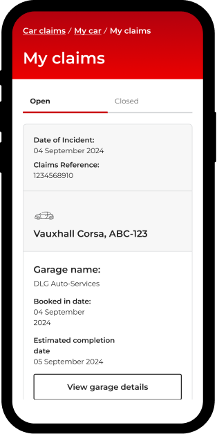 Phone screen showing Direct Line existing claim check form